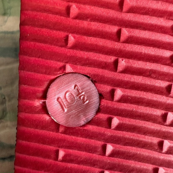 Atlanta Braves Baseball Red and Blue Sandals with Polka Dot Bow - Picture 2 of 2